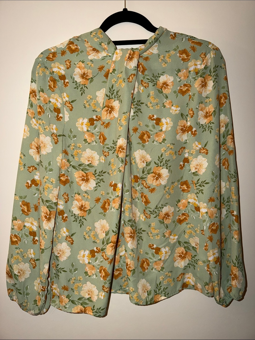 Pleione Sage Green Floral Tie-Neck Blouse